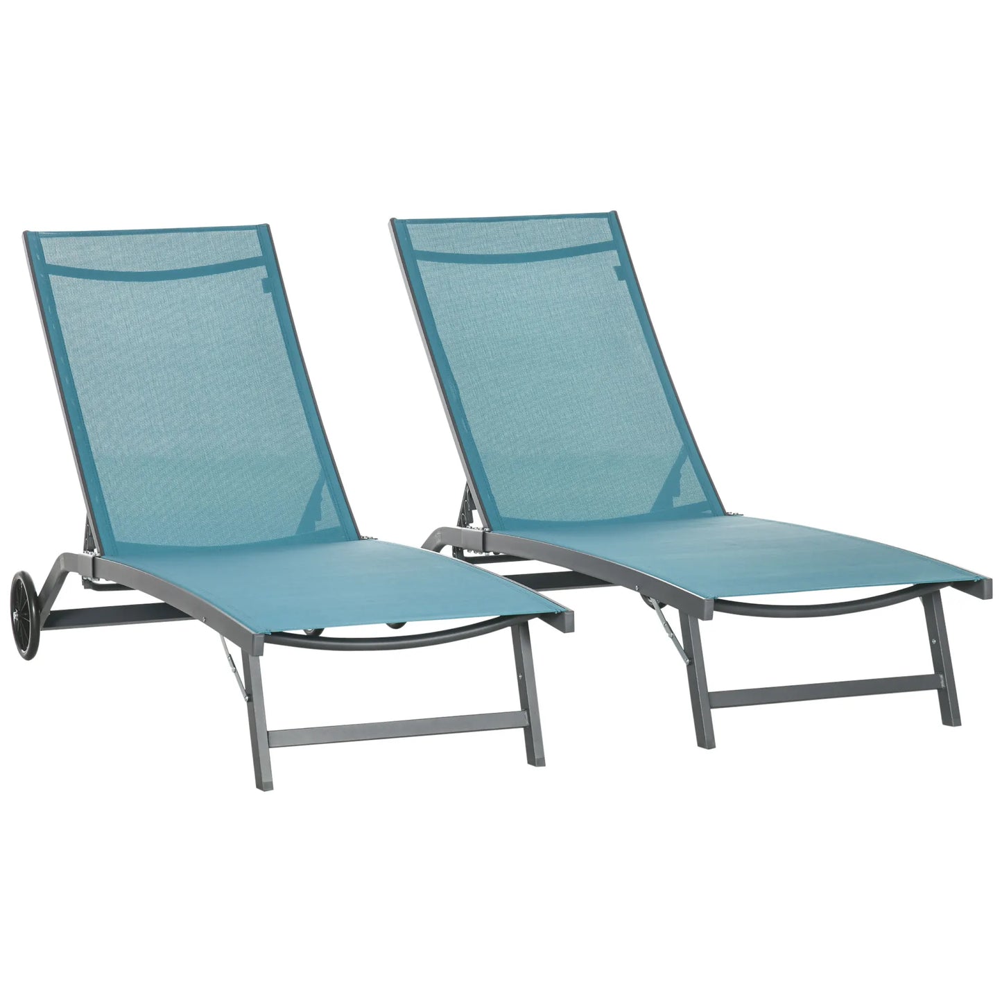 Ligbedden – Tuinligbedden – Verstelbare Ligstoelen – Buitenligbedden – Aluminium Frame – Ademend Mesh – Wieltjes - Blauw - QUORE