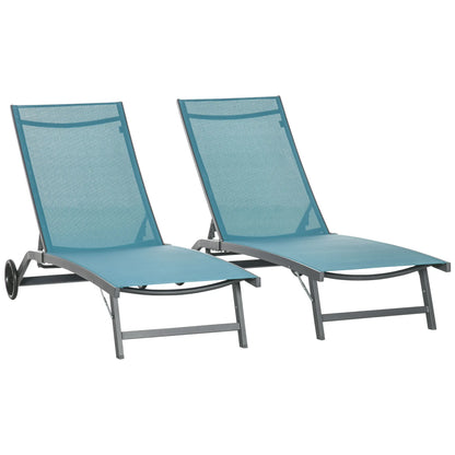 Ligbedden – Tuinligbedden – Verstelbare Ligstoelen – Buitenligbedden – Aluminium Frame – Ademend Mesh – Wieltjes - Blauw - QUORE