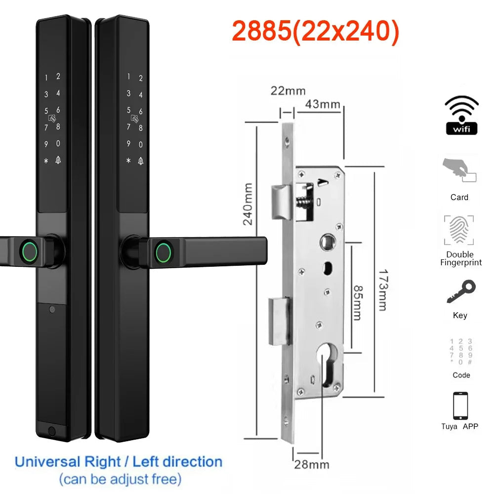 Vingerafdrukslot – Slimme Deurslot – Elektronisch Slot – Biometrisch Slot – Wifi Slot – Dubbelzijdig Ontgrendelen – IP67 Waterdicht – Oplaadbare Batterij - 2885 - 22x240