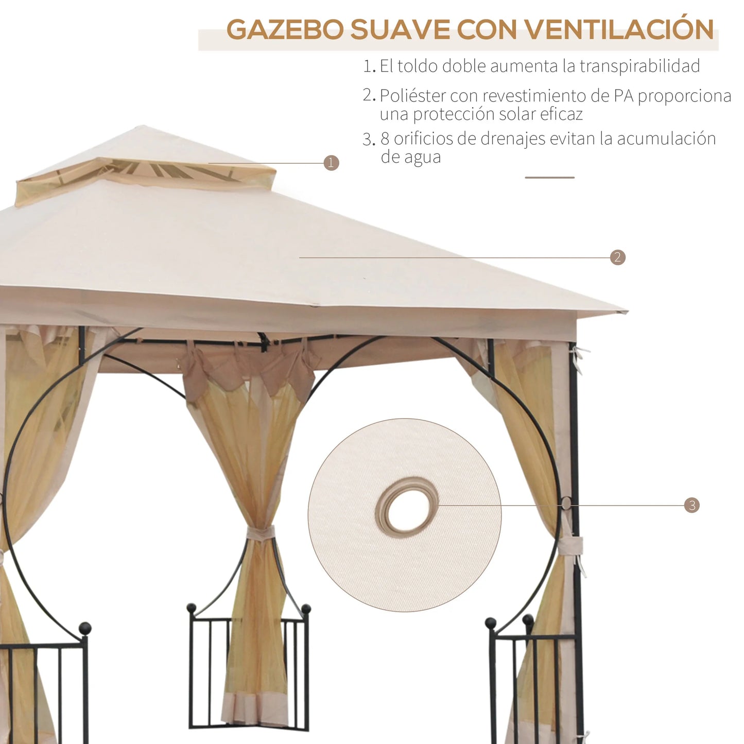 Tuinpaviljoen – Tuinhuisje – Tuinkamer – Overkapping – Buitenverblijf – 3x3 Meter – Metalen Frame – Insectengaas - QUORE