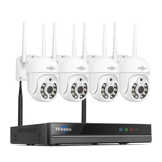 Hiseeu - WNKIT-4HB613 - Beveiligingscamerasysteem - 8CH - 3MP -  PTZ-Systeem - Openlucht - Bewakingscamera - AI-menselijke detectie - Beveiligingscamera - Beveiligingscamerasysteem - Alexa - NTSC,PAL - 4 stuks - Wit
