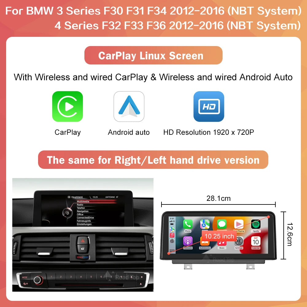 Carplay Autoradio – Draadloos Multimedia Display – Auto Radio – Navigatiesysteem – Touchscreen – 10,25 Inch – Geschikt Voor BMW NBT System – Android Auto Support