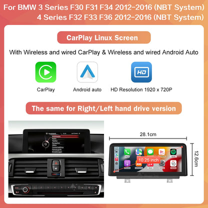 Carplay Autoradio – Draadloos Multimedia Display – Auto Radio – Navigatiesysteem – Touchscreen – 10,25 Inch – Geschikt Voor BMW NBT System – Android Auto Support