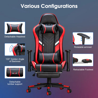 Gamingstoel – Bureaustoel – Gamedstoel – Computestoel – Massagestoel – Verstelbaar Tot 175° – PU-Leer Met Massagefunctie - Zwrat-Rood