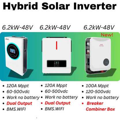 Hybride Solar Inverter – Zonne-Omvormer – MPPT Laadregelaar – Off-Grid Inverter – 6.2 kW Vermogen – Pure Sinusgolf Output