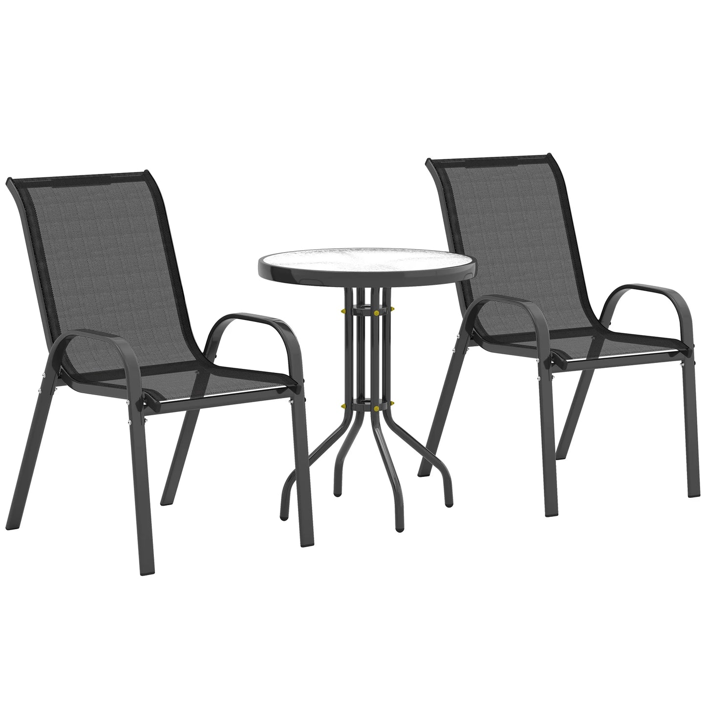 Tuinmeubelset - Tuinset - Bistroset - Tuintafel met Stoelen - Balkonset met Kussen - Glas Tafelblad - Stoelen & Tafel - voor Tuin - Terras - Balkon - Buiten - Metaal - Zwart