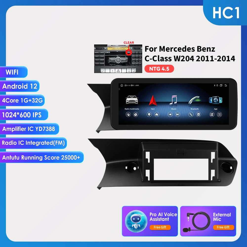 Hizpo Carplay 4G AI Systems Android 13 Car Radio for Mercedes Benz C-Class W204  Multimedia Video Player GPS Autoradio Bluetooth