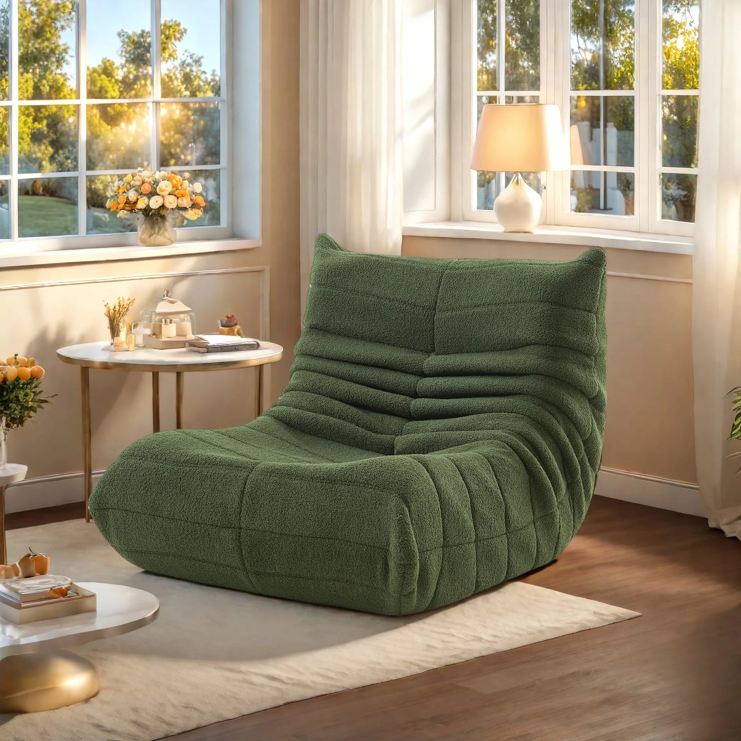 Zitzak – Zitzak Met Rugleuning – Teddy Velvet Zitzak – Poef – Loungestoel – Groen – Zacht Teddy Velvet – Ergonomisch Ontwerp Met Rugleuning
