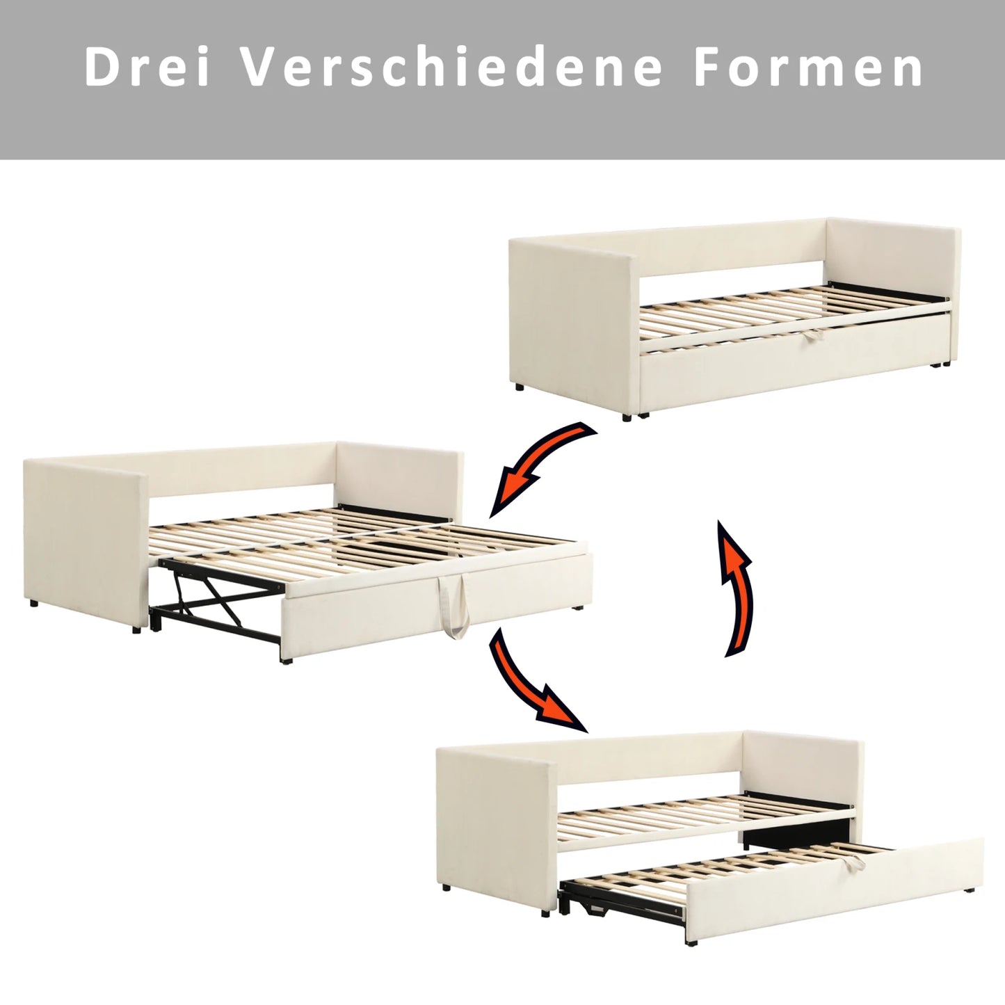 2-in-1 Gestoffeerd Bed – Uittrekbaar Bed – Sofa Bed – Logeerbed – Multifunctioneel Bed – Grijs – Velvet Bekleding – Stevige Lattenbodem Tot 270 kg - QUORE