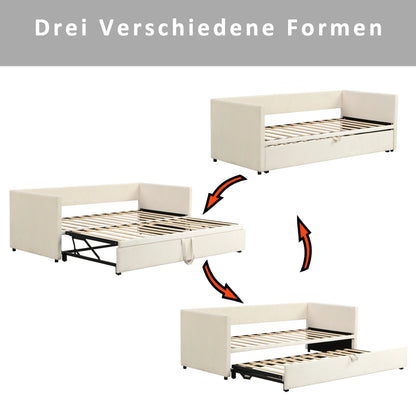 2-in-1 Gestoffeerd Bed – Uittrekbaar Bed – Sofa Bed – Logeerbed – Multifunctioneel Bed – Grijs – Velvet Bekleding – Stevige Lattenbodem Tot 270 kg - QUORE