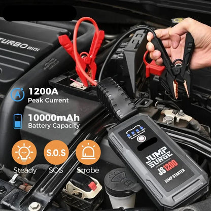 Jumpstarter - Jumpstarter voor Auto - Auto Startapparaat - 12V - 1200A - 10000mAh - 37Wh - Jumpstarter met Powerbank - Smart - Jumpstarter - USB - Verlichting - Sigarettenaansteker - Zwart