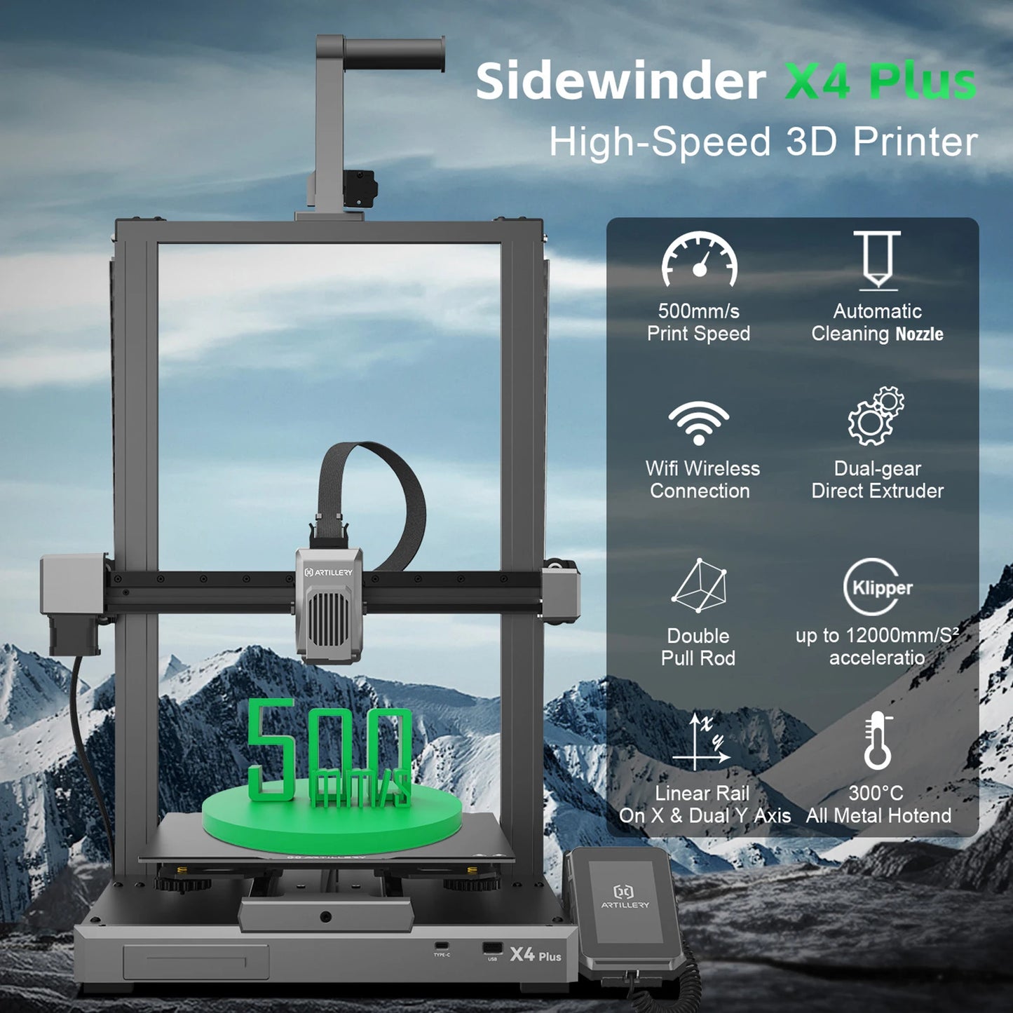 Sidewinder X4 Plus 3D-printer – 3D Printer – FDM Printer – Desktop Printer – Hobby Printer – Groot Bouwvolume 300x300x400 mm – Supersnelle Prints Tot 500 mm/s
