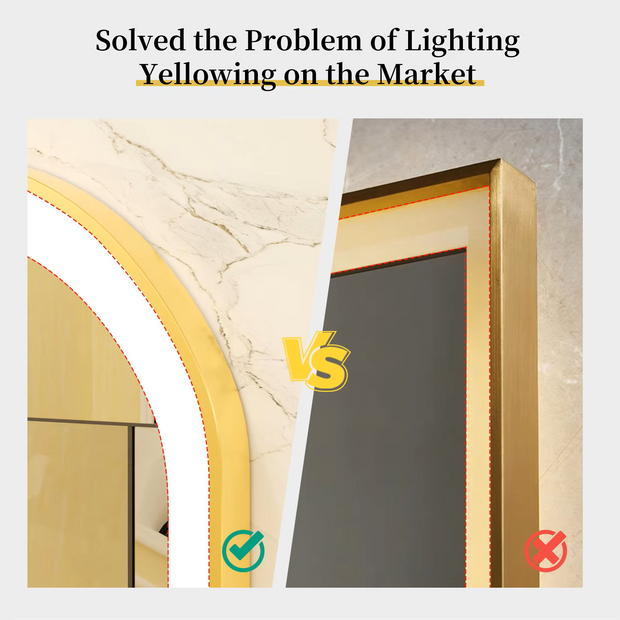 Bathroom Mirror - Bathroom Mirror with Light - Gold Frame - Stepless Dimmable Lighting - Anti-Frost &amp; Memory Function - Wall Mounted - 50x80cm/20x32inch - Gold