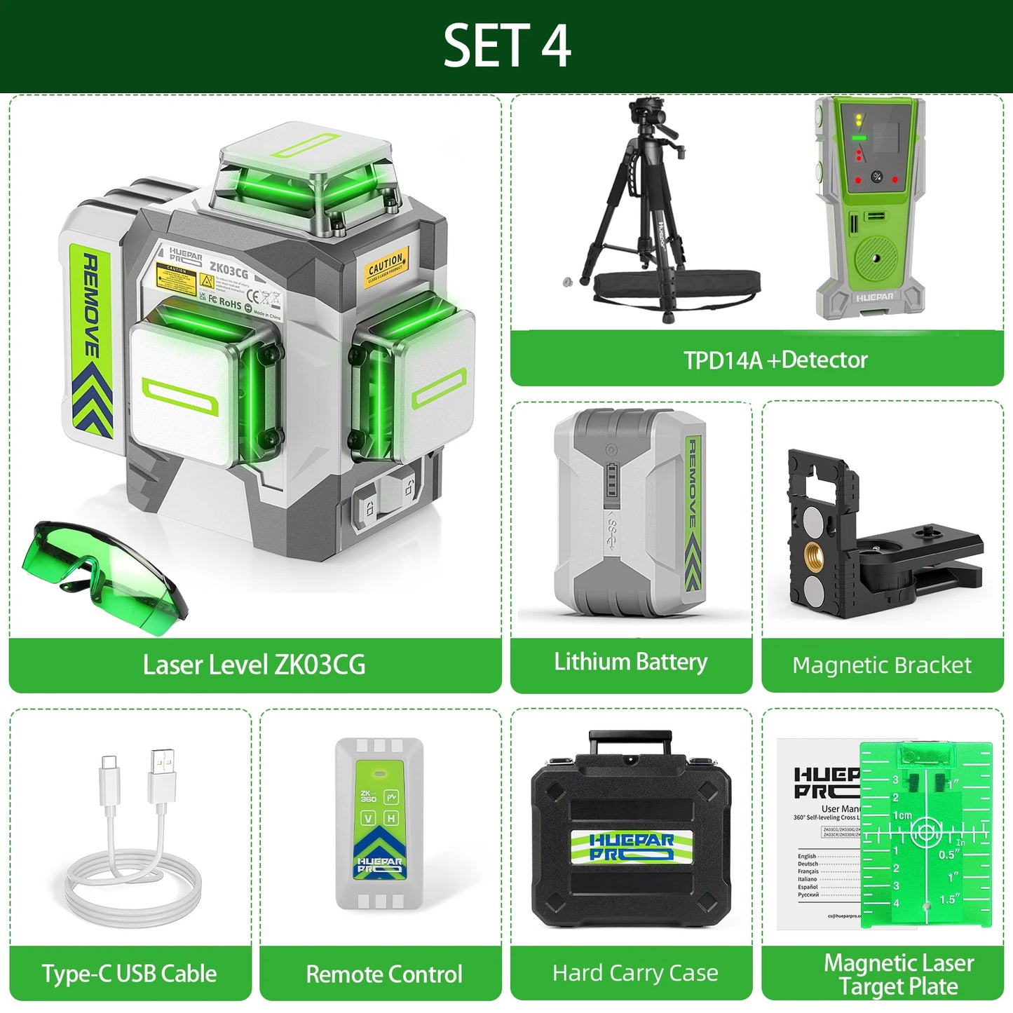 Laserwaterpas 12 Lijnen 3D – Kruislijnlaser – Nivelleerlaser – Groene Laserwaterpas – Zelfnivellerend – IP54 Water- En Stofdicht – 8000mAh Accu – Afstandsbediening