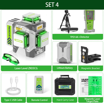 Laserwaterpas 12 Lijnen 3D – Kruislijnlaser – Nivelleerlaser – Groene Laserwaterpas – Zelfnivellerend – IP54 Water- En Stofdicht – 8000mAh Accu – Afstandsbediening