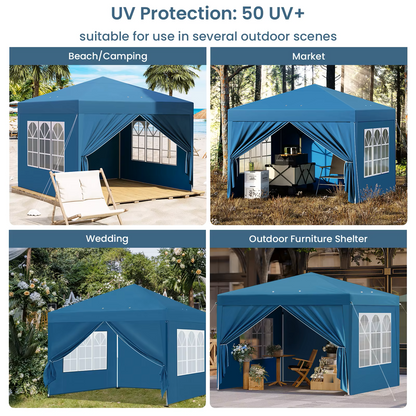 Paviljoen - Tuinpaviljoen - Partytent - Tuintent - Pop-up Kliksysteem - Stabiel - Vouwtent - met Zijwanden - voor 4-6 Personen - Opvouwbaar - Waterdicht - Winterbestendig - 50+UV-Bescherming - voor Tuin - Buiten - Achtertuin - 3 x 3 m - Blauw