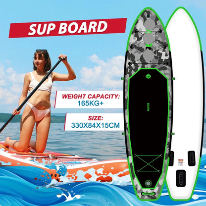 Opblaasbaar Stand Up Paddle Board - Sup Board - Supboard - 330x84x15 cm - voor Volwassenen - Max 150 kg – Antislip – Voor Meer - Rivier - Zee - Inclusief Paddle - Rugzak - Zadel & Accessoires - Groen