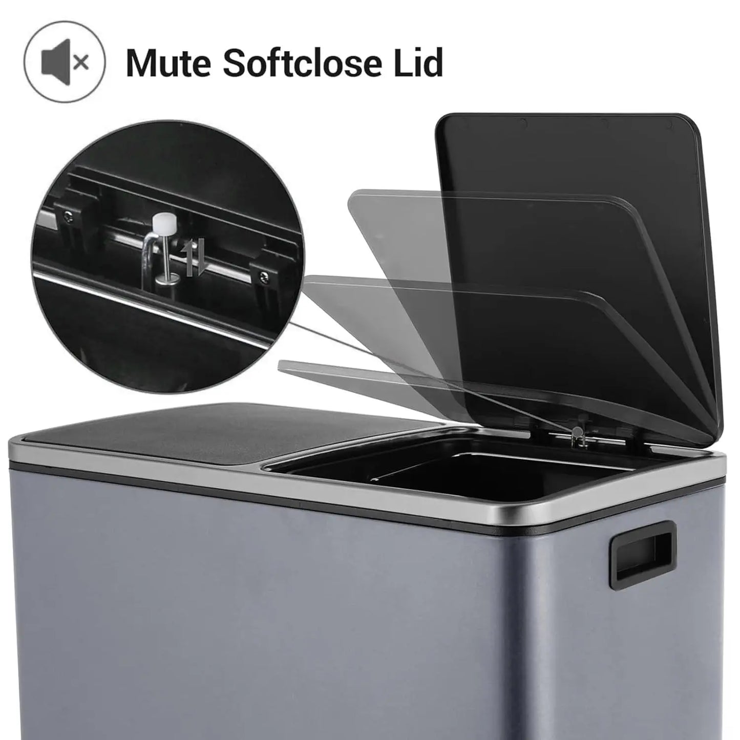 Prullenbak – Afvalbak – Vuilnisbak – Afvalcontainer – 60 Liter – Roestvrij Staal – Soft-Close Deksel - QUORE