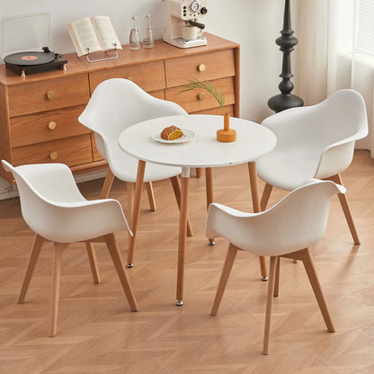 Eetkamerstoelen - Eetstoelen - Keukenstoelen - Set van 4 - Minimalistisch Retro Modern Stijl - met Rugleuning - Voor Keuken - Eetgedeelte - Kunstof Zitje - Beuken Poten - 43 x 47 x 81.5 cm - Wit