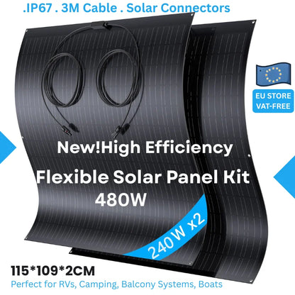 Flexibele Zonnepaneelset – Zonnepanelen – Zonne-energie – Off-Grid Panelen – 480W Vermogen – IP67 Waterbestendig – 17,55% Efficiëntie