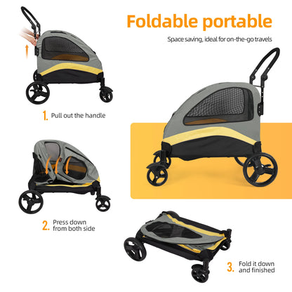 Hondenbuggy - Hondenwagen - Fietskar - Hondenkar - Wandelwagen - Opvouwbare - Huisdierenwagen met 4 Wielen, tot 55 kg Draagvermogen - Ideaal voor Reizen & Wandelen - Groot
