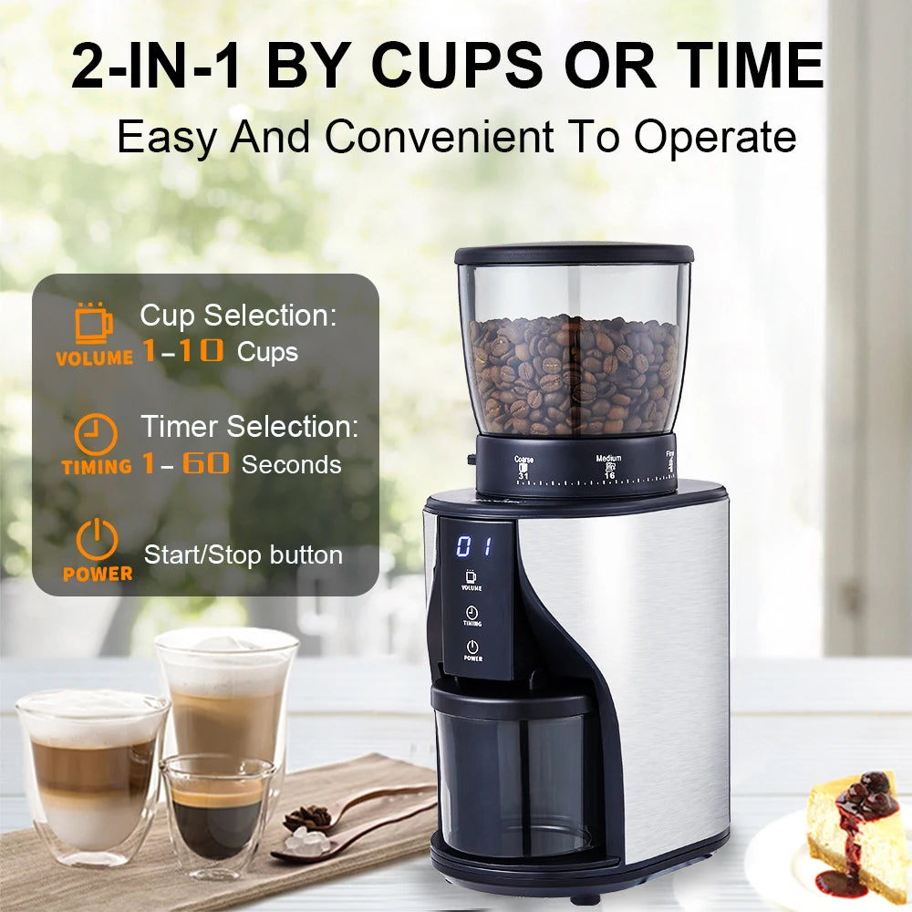 Koffiemolen – Koffiemolen Electrisch - Automatische Koffiemolen – 31 Maalinstellingen – 300W - with Timerfunctie – Espressomolen – Precisie Koffiemolen