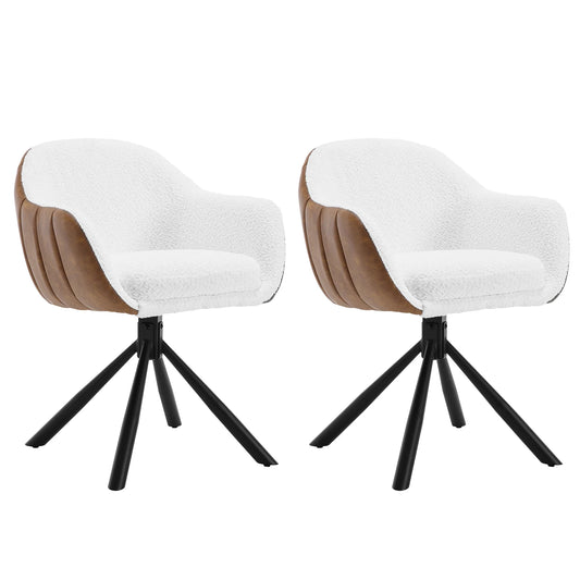 Eetkamerstoelen - Keukenstoel - Eetstoel - Eetkamerstoel - Draaibare - met Armleuningen - Ergonomisch Ontwerp, Luxe Eetkamer- en Lounge Stoelen - 2 Packs - Chenille - Wit