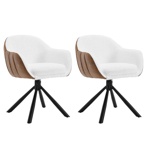 Chair - Dining room chairs - Dining room chairs set of 2 - Dining room chairs with armrests - Upholstered - Ergonomic Chairs - 360° swivel - Living room - White Chenille