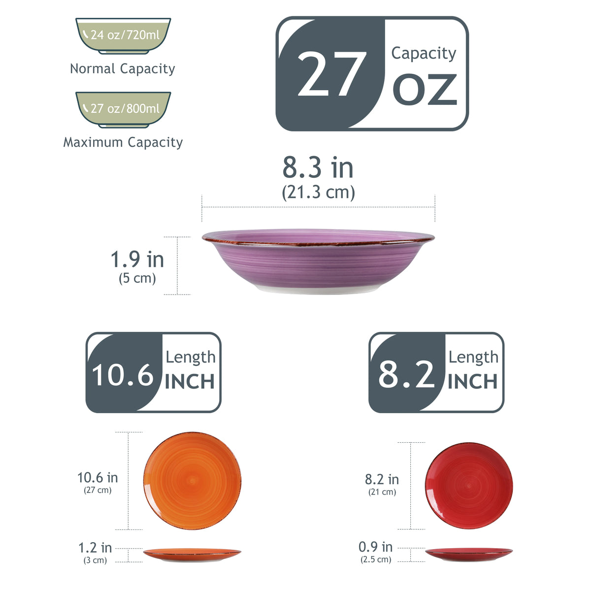Tableware - Tableware set - 36 pieces - Dinner plates - Soup plates - Dessert plates - Earthenware - For 24 people - Mixed color