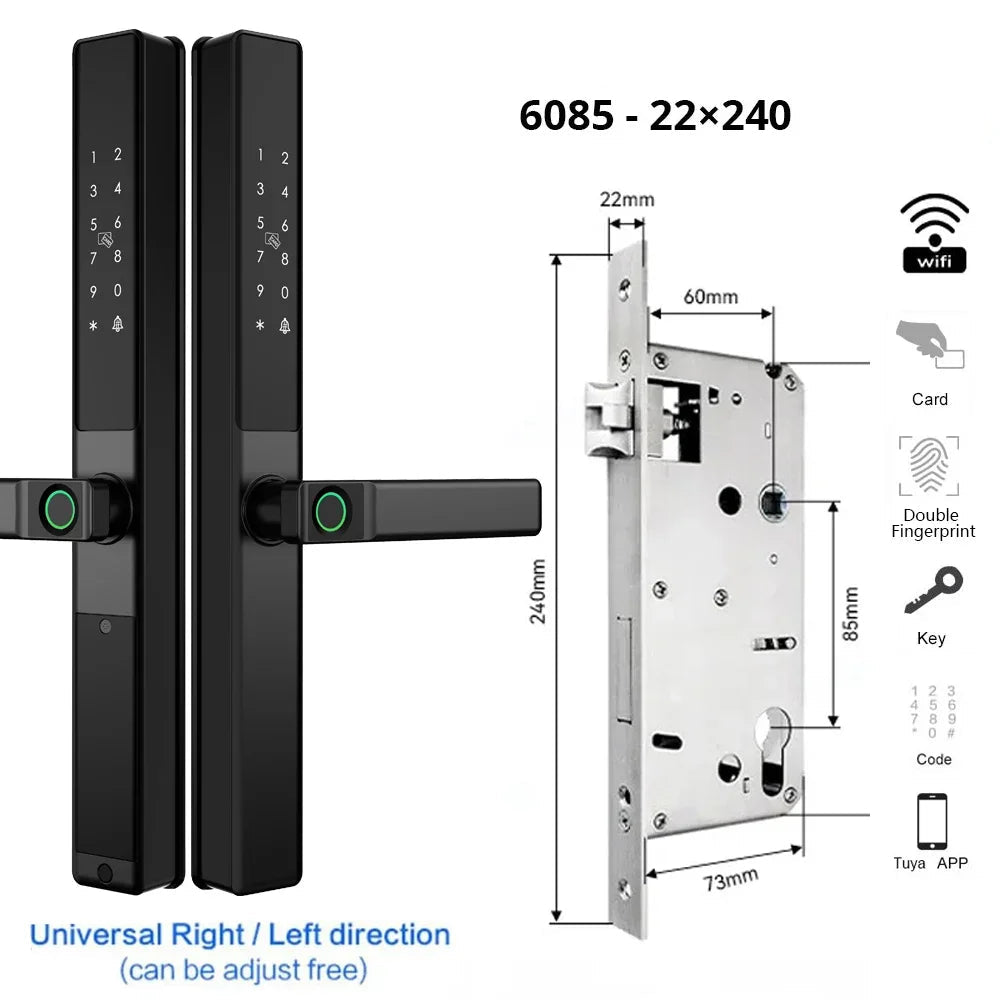 Vingerafdrukslot – Slimme Deurslot – Elektronisch Slot – Smart Lock – Deurklink Slot – Wifi Connectiviteit – Waterdicht Aluminium - 6085 - 22x240