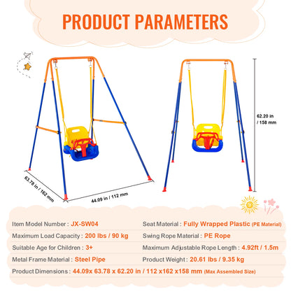 Kinderschommel - Schommel - Outdoor Schommel - 3-in-1 - Metalen A-Frame Schommel - Tuinspeelgoed - Voor 3-6 Jaar - Tot 272 kg - Plastic 1 Persoon