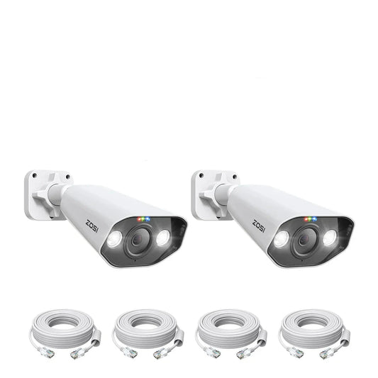 Zosi - Beveiligingscamerasysteem - 8MP 1080p - Buiten - Bewakingscamera - Beveiligingscamera - Beveiligingscamerasysteem - 2 stuk - IP66 - Wit - QUORE