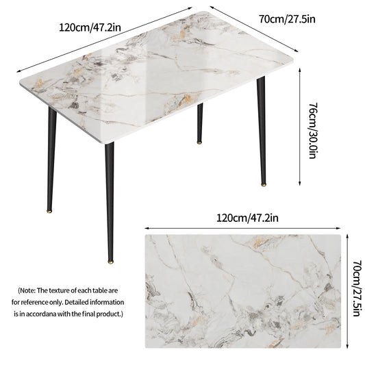 Eettafel – Tafel – Dining Table – Keukentafel – Bistrotafel – Voor 4-6 Personen – Sintered Stone Blad – Zwart Metalen Onderstel – 120x70x76 cm