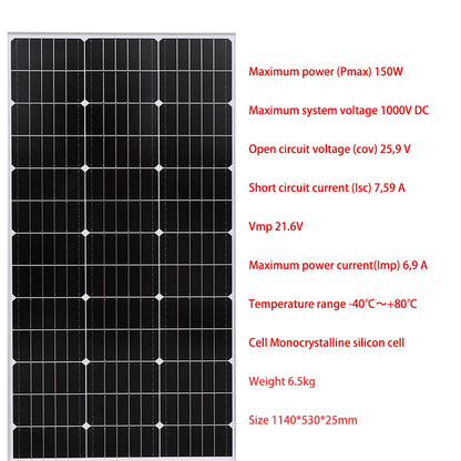 Zonnepaneel - Zonnepanelen - Monokristallijn - Set van 2 - 150W - Rigid Glass - Waterdicht - Lichtgewicht - On-Grid/Off-Grid Gebruik - Hoge Efficiëntie
