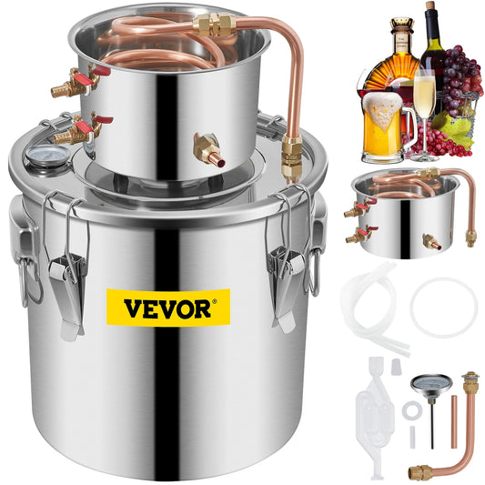 VEVOR 3/5/8 GAL Water Alcohol Distiller Copper Wine Making Boiler Multi Home DIY Brewing Distilling Kit for Fruit Wine Brandy