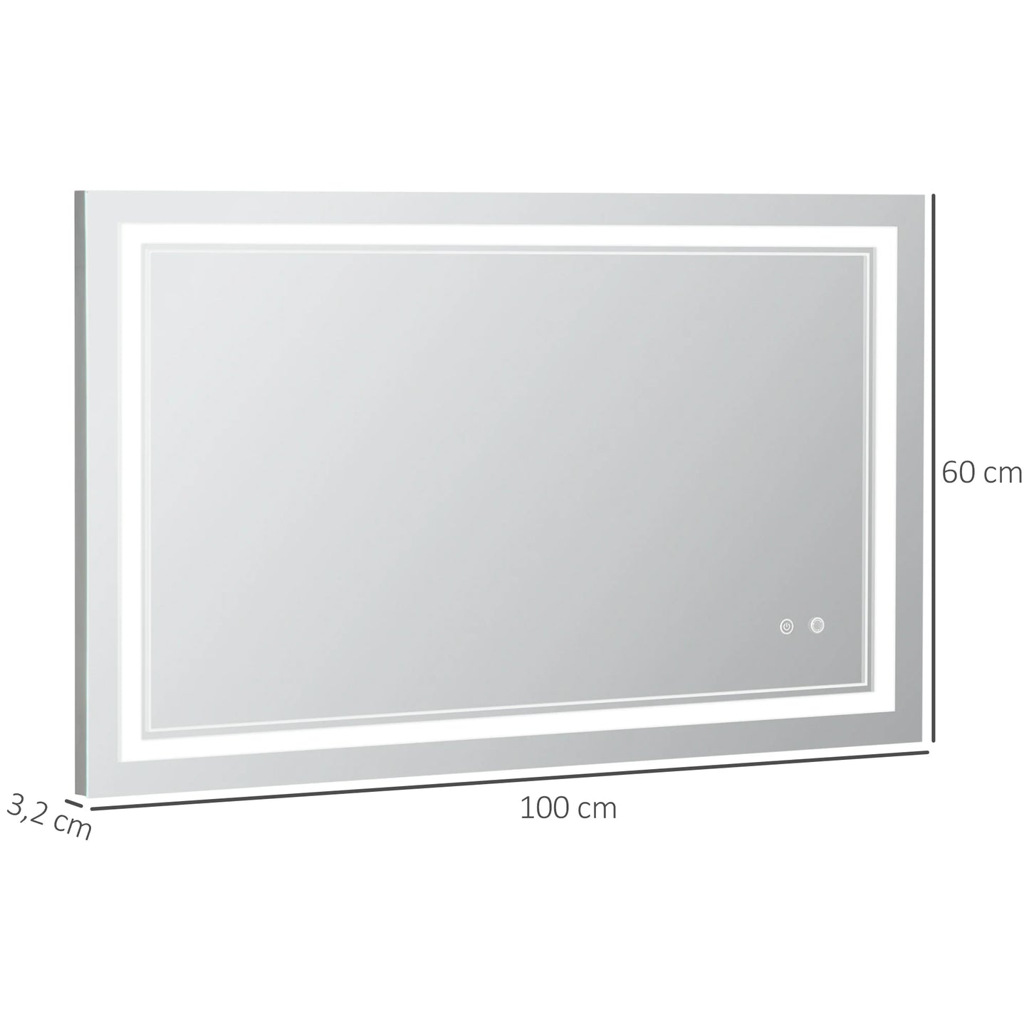 Badkamerspiegel – LED Spiegel – Verlichte Spiegel – Spiegel Met Verlichting – 100x60 cm – IP44 Spatwaterdicht – Dimbare Lichtkleur - QUORE
