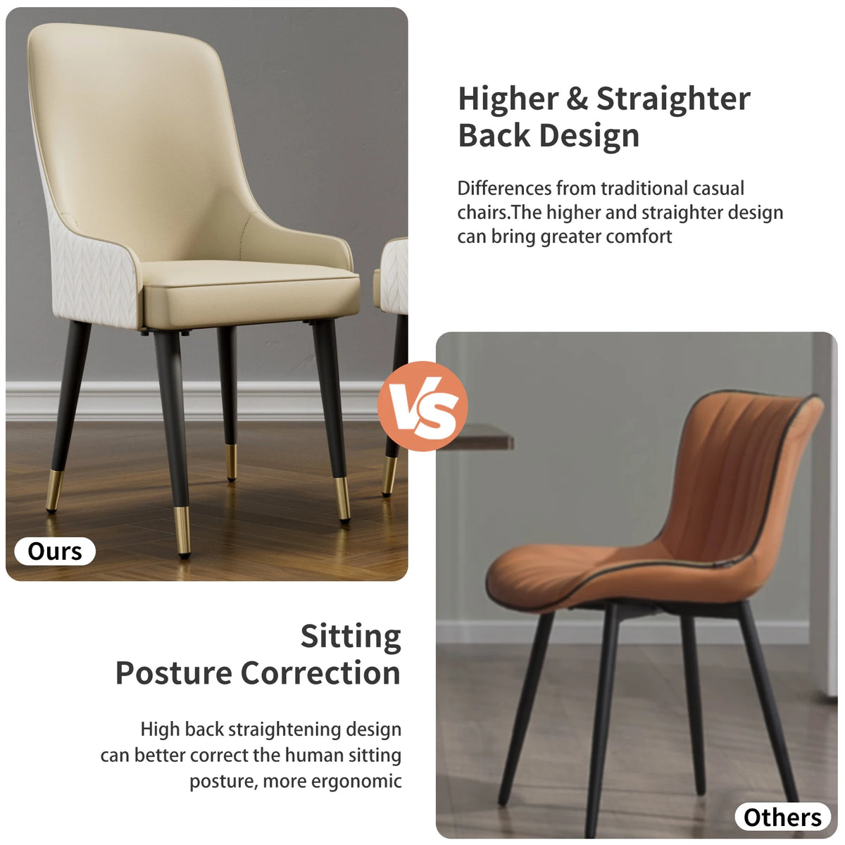 Eetkamerstoelen - Keukenstoelen Set 2 - Stoel - Moderne - Lederen Stoelen – Hoge Rugleuning – Stalen Poten – Luxe Design - Grijs - QUORE