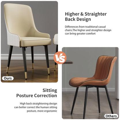 Eetkamerstoelen - Keukenstoelen Set 2 - Stoel - Moderne - Lederen Stoelen – Hoge Rugleuning – Stalen Poten – Luxe Design - Grijs - QUORE