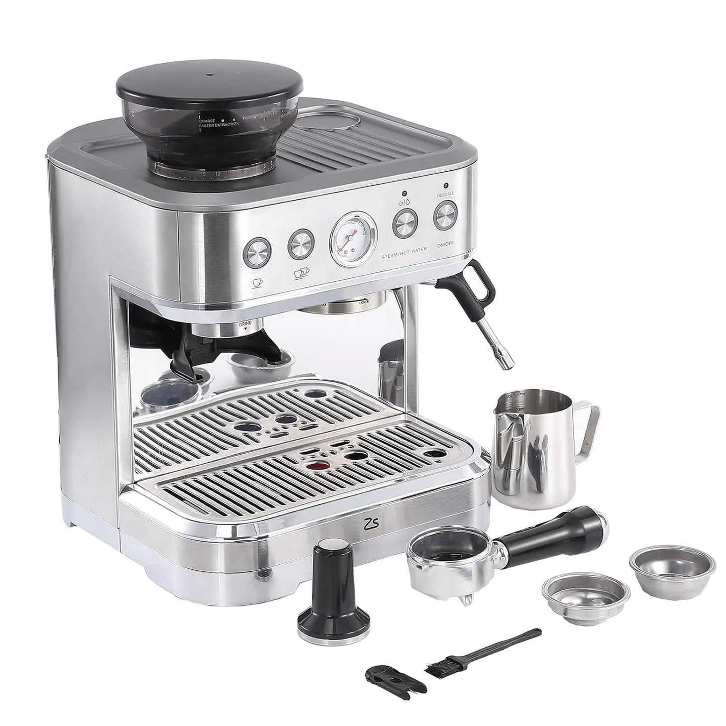 Espressomachine – Koffiemachine – Espressoapparaat – Barista Machine – 15 Maalstanden – 15 Bar Pomp – Stoompijp Voor Melkopschuiming - QUORE