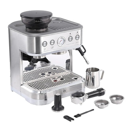 Espressomachine – Koffiemachine – Espressoapparaat – Barista Machine – 15 Maalstanden – 15 Bar Pomp – Stoompijp Voor Melkopschuiming - QUORE