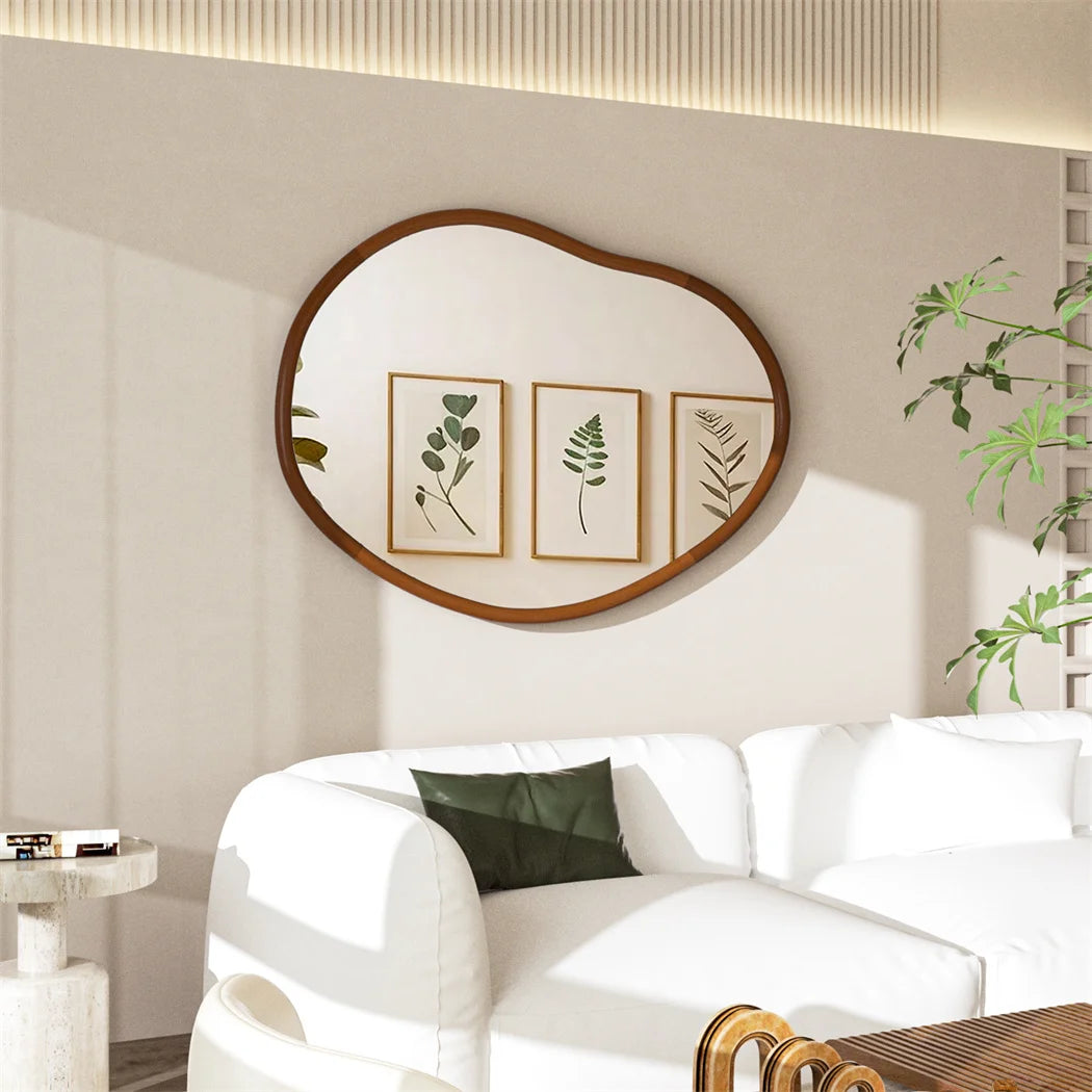 Wandspiegel – Houten – Asymmetrische Spiegel – Onregelmatige Spiegel – Natuurlijke Spiegel – Beukenhout Frame – M - 56 x 82 cm – Flexibele Ophangmogelijkheden