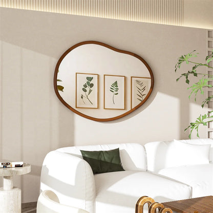 Wandspiegel – Houten – Asymmetrische Spiegel – Onregelmatige Spiegel – Natuurlijke Spiegel – Beukenhout Frame – M - 56 x 82 cm – Flexibele Ophangmogelijkheden