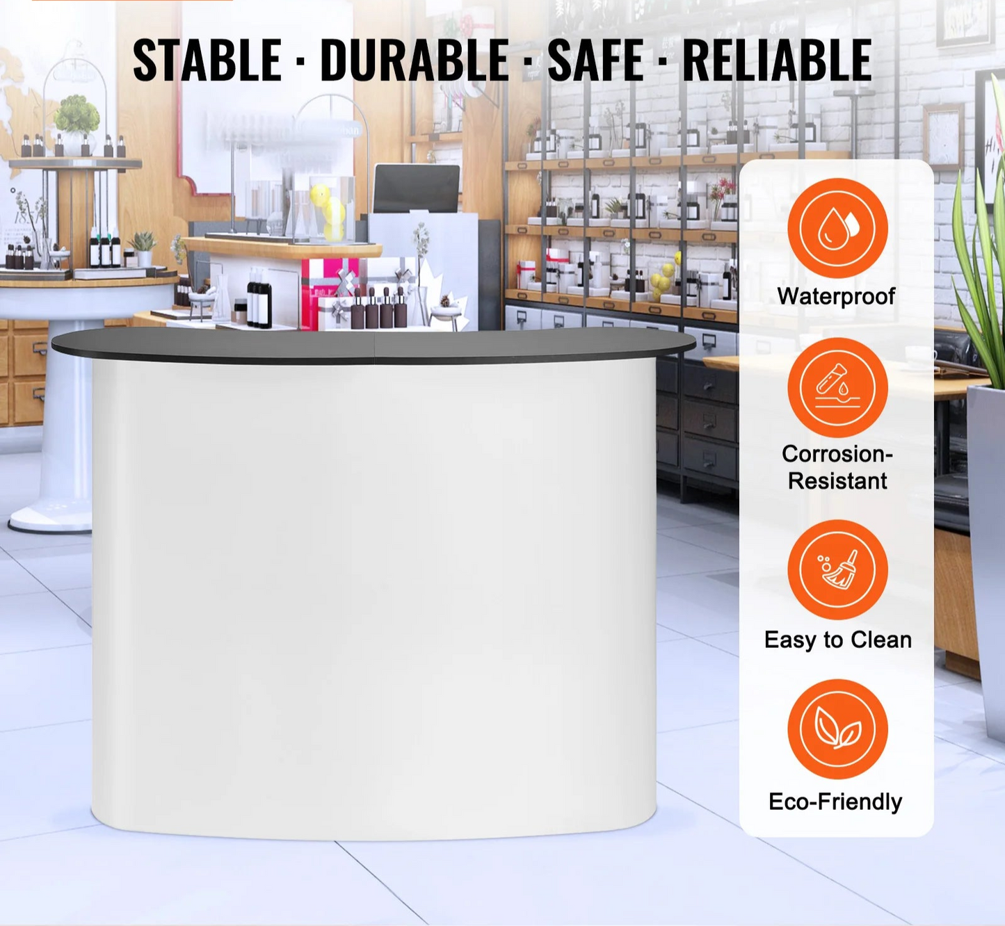 Podium Tafel - Toonbank - Receptie - Opvouwbare - Bartafel - met Draagtas - voor - Kantoor - Receptie - Exhibition - Retail Store - PVC Board - Aluminium Alloy - 130 x 46.5 x 95 cm - Zwart/Wit