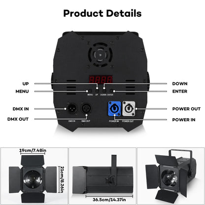LED Par Light – LED Stage Light – DJ Licht – Theaterverlichting – Focusing Face Light – EU Plug 2PCS – 200W Dual-Color COB LED – Verstelbare Zoom 10-60° met DMX512