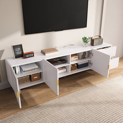 TV-kast – Tv-meubel – Tv-dressoir – Tv-meubelkast – Wit – Soft-close Deuren – Gouden Metalen Handgrepen & Verstelbare Pootjes