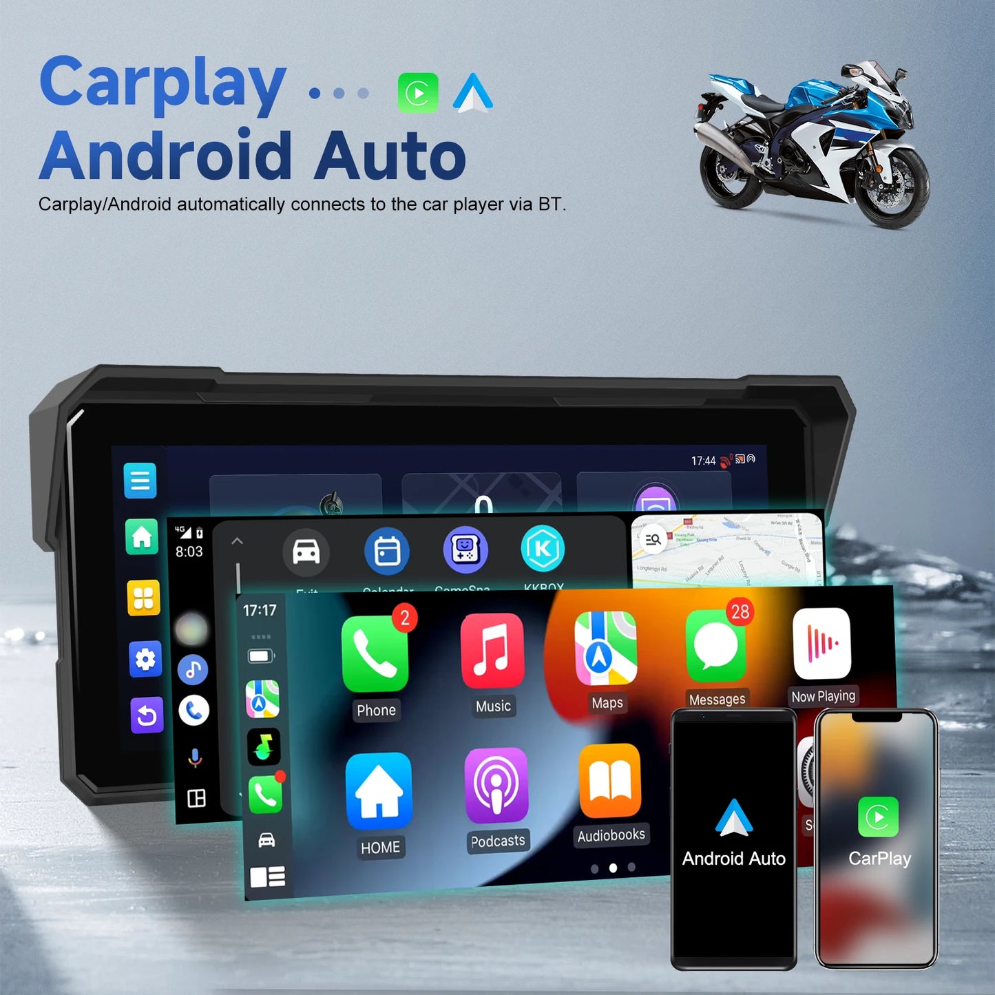 Android Smart Player – Multimedia Speler – Auto Radio – Motor Navigatie – Touchscreen Monitor – 8,1 Inch HD Scherm – Waterdicht IP68 – GPS Navigatie & Draadloos CarPlay