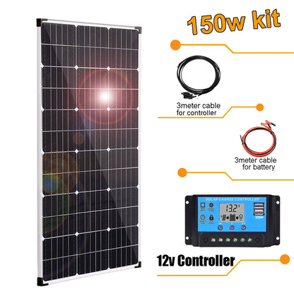 Zonnepaneel - Zonnepanelen - Zonne-energie - Zonne-kit - 12V Module - Aluminium Frame Lichtgewicht Fotovoltaïsch Paneelsysteem - 150W -  Waterdicht - voor Boot - Camper - Caravan - RV - Tuin
