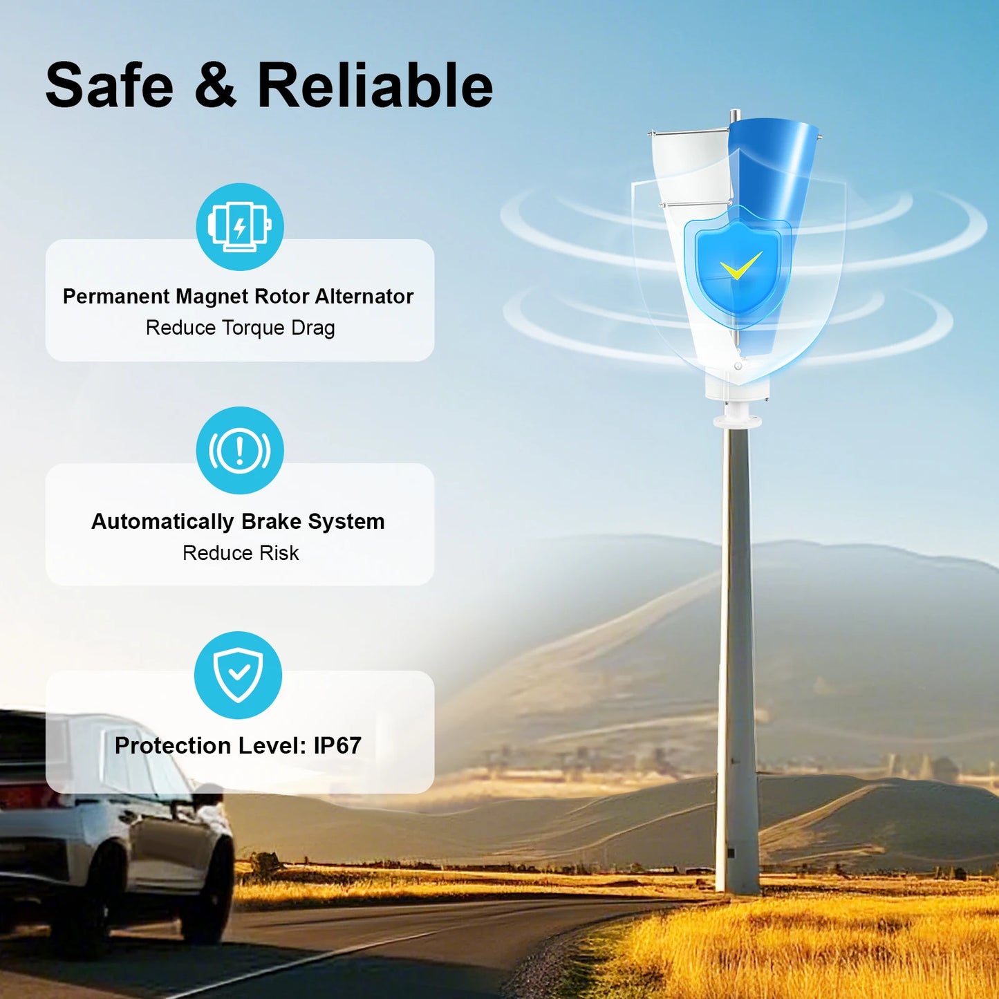 Verticale Windturbine – Windgenerator – Windmolen – Duurzame Energie – Compact – 100W Vermogen – IP67 Weerbestendig