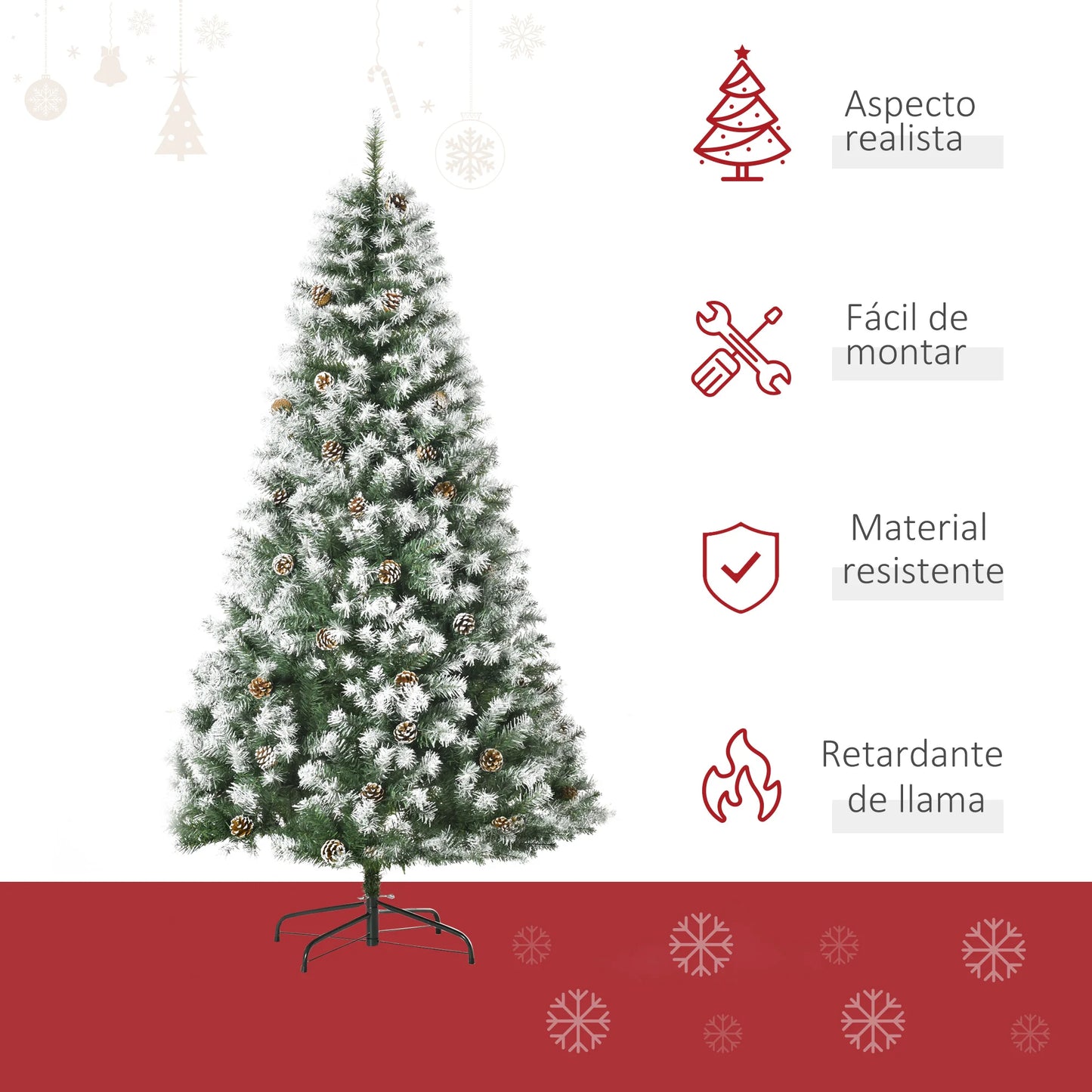 Homcom - Artificial Christmas Tree - Plastic Christmas Tree - Triumph Tree - PVC Leaf Tree - For Home Decoration, Garden, Shopping Mall and Restaurant - 1.8m - With Snow - Vegetable