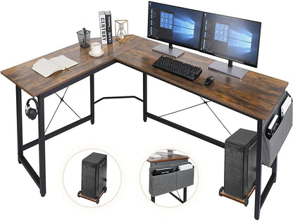 L-vormig Bureau – Hoekbureau – Computertafel – Werkplek Bureau – Gaming Desk – Retro Design – MDF Blad met Stabiel Metalen Frame – Inclusief CPU-standaard - QUORE